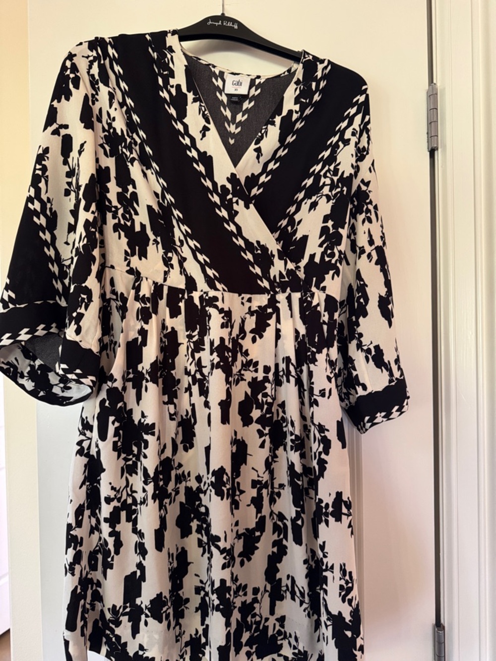 CAbi Black and White Printed Wrap-Style Midi Dress